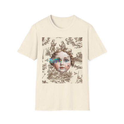 Vintage Doll Face Tee with Glitch Paint Splash