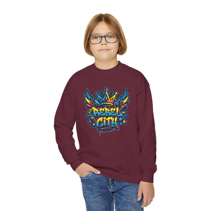 Youth Crewneck spray paint style- Sweatshirt - Colorful Rebel City Graffiti Crown Design