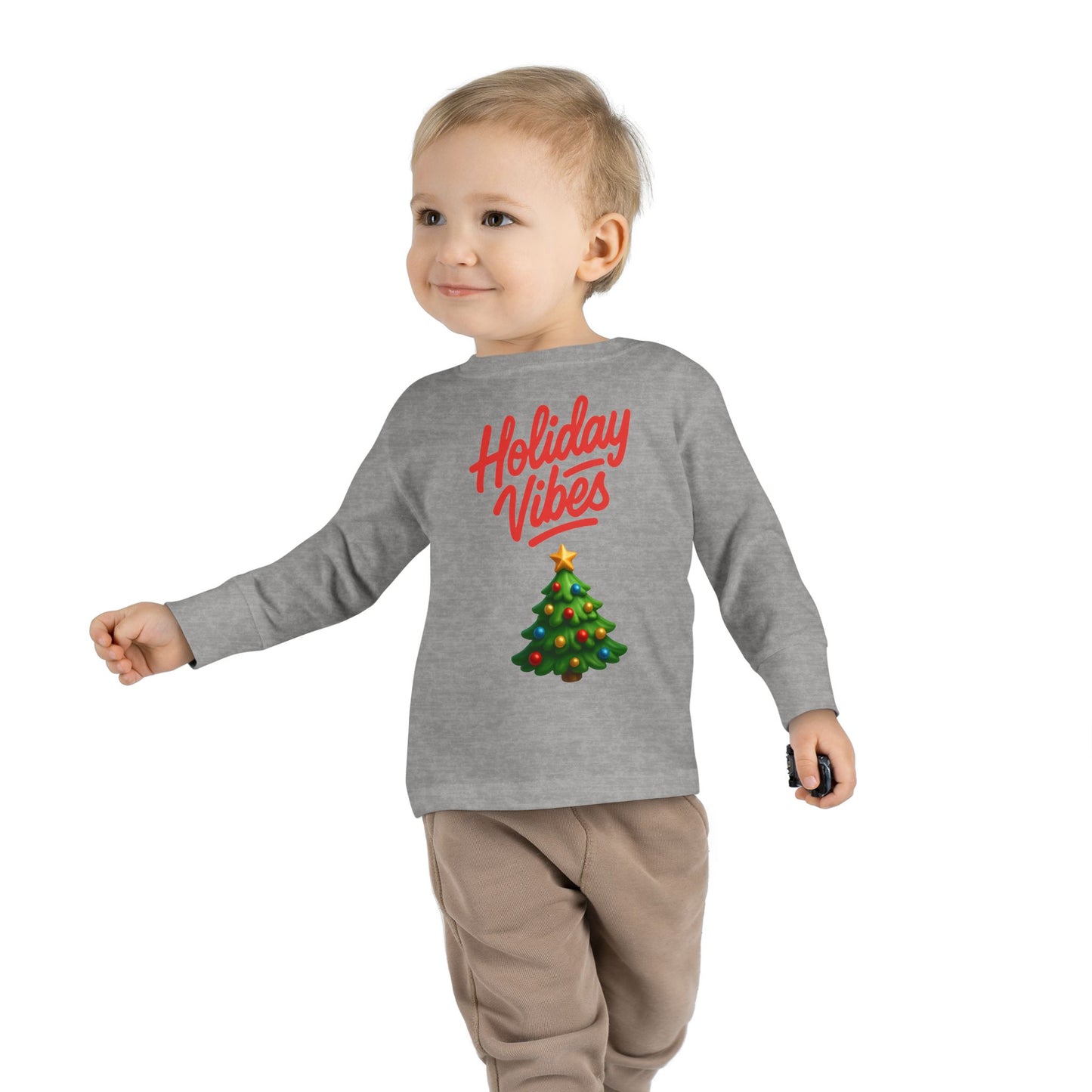 Holiday Vibes unisex Toddler Long Sleeve Tee – Cute Christmas Tree Kids Shirt