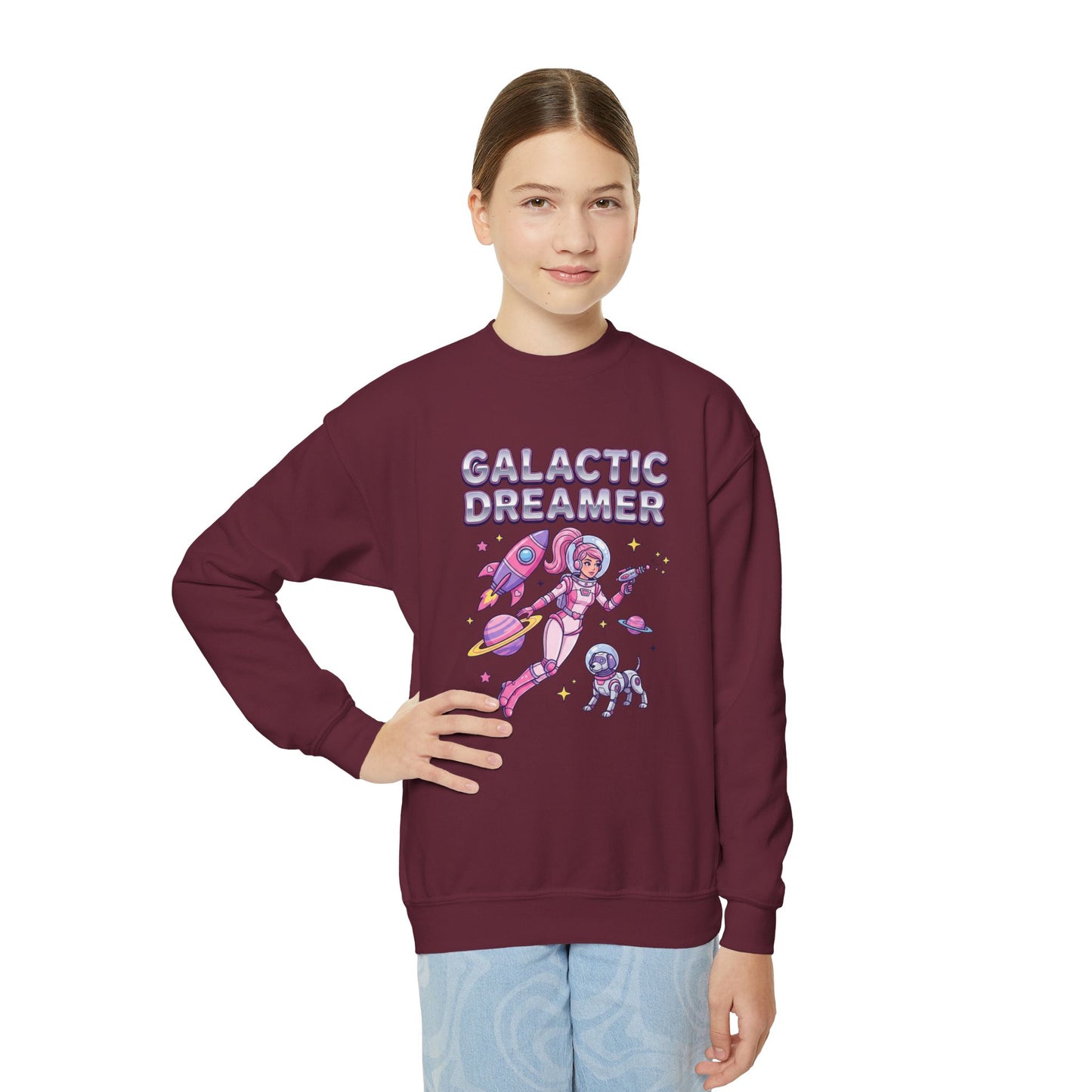 Youth Sweatshirt — "Galactic Dreamer" Astronaut Mermaid Crewneck