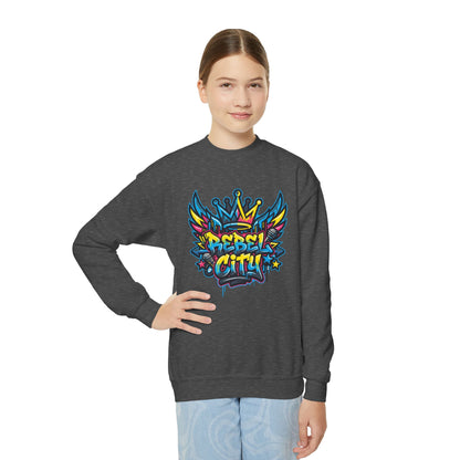 Youth Crewneck spray paint style- Sweatshirt - Colorful Rebel City Graffiti Crown Design