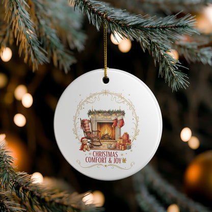 Ceramic Ornament — "Christmas Comfort & Joy" Fireplace Holiday Decoration