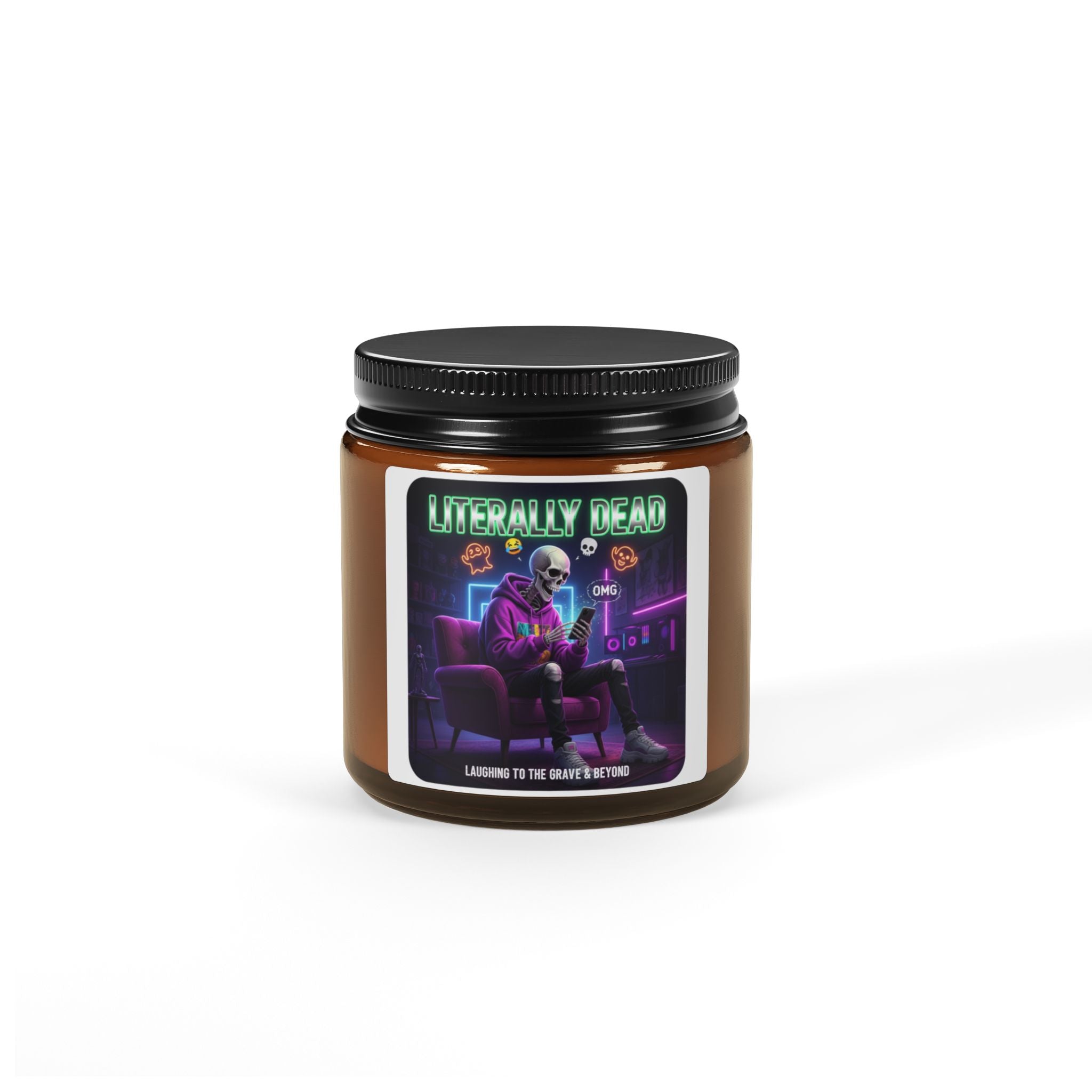 Scented Soy Candle - Spooky Vibes for Relaxation, Ideal for Halloween, Home Décor, Gifts, Eco-Friendly, Amber Jar
