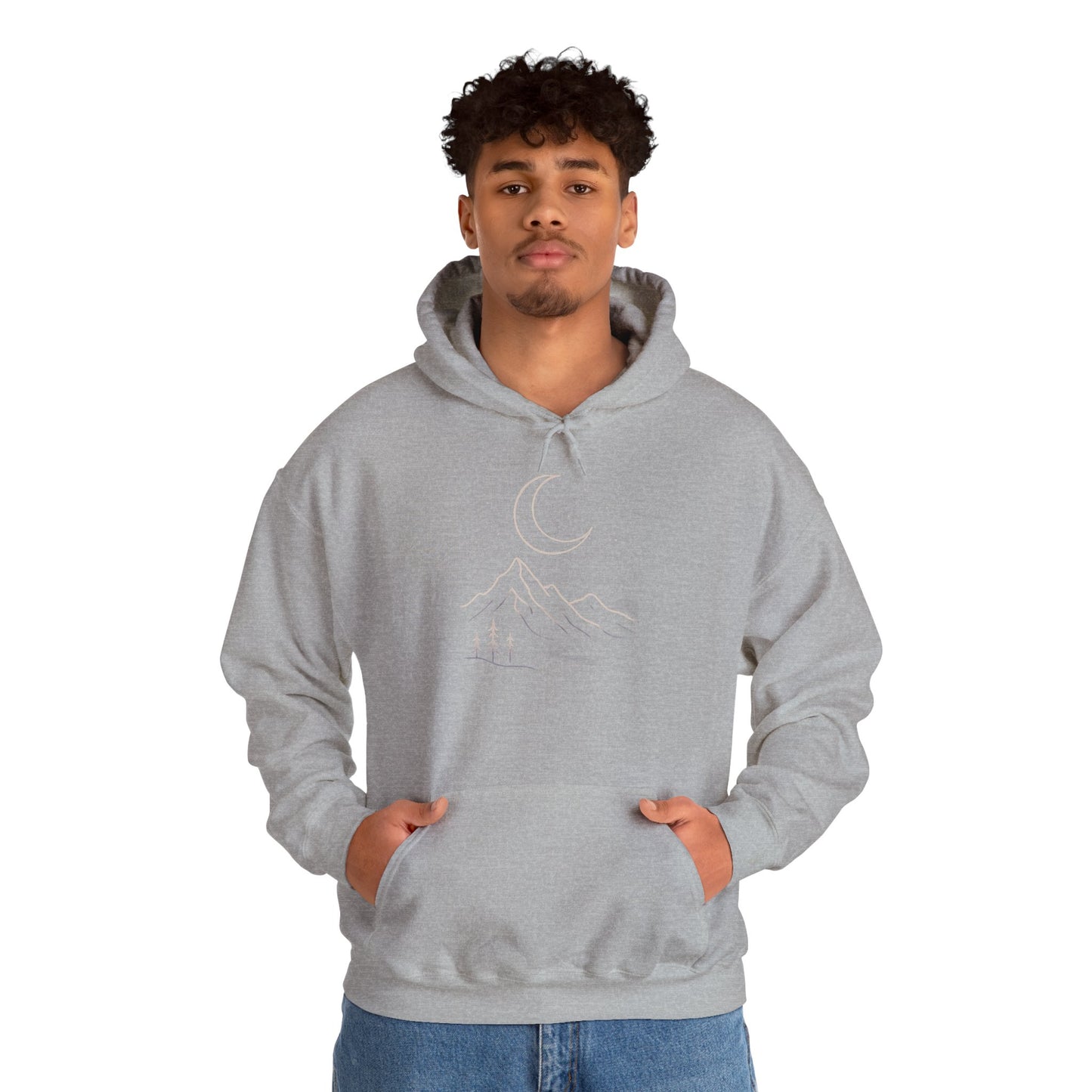 Mountain Moonline Hoodie — base camp vital gear- Minimal Crescent & Peaks Graphic Sweatshirt