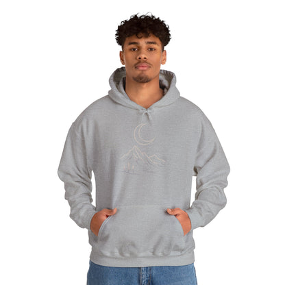 Mountain Moonline Hoodie — base camp vital gear- Minimal Crescent & Peaks Graphic Sweatshirt