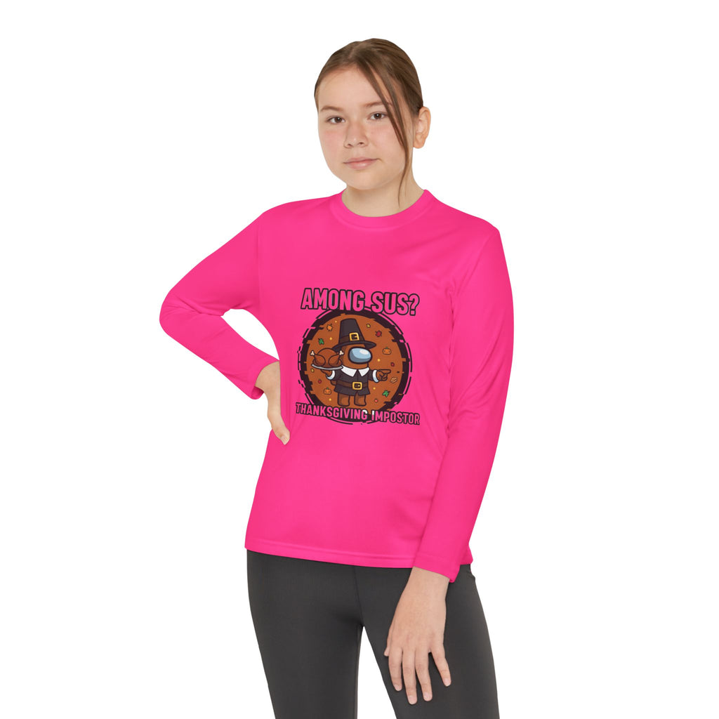 Among Sus? Thanksgiving Impostor Youth Tee, Fun Youth T-Shirt, Gamer Apparel for Kids, Long Sleeve Graphic Tee, Funny Thanksgiving Gift