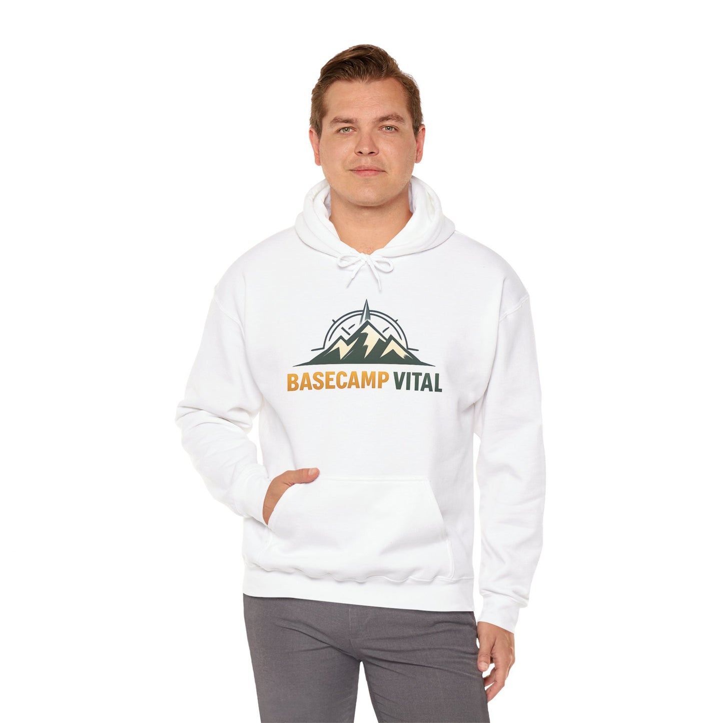 Base Camp Vital Outdoor Fleece Hoodie | Mountain Compass Graphic Pullover | 50/50 Midweight Trail Hoodie  Vital Hoodie  (free shipping)