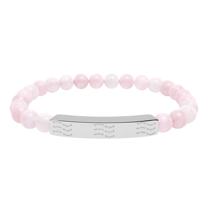Engravable Natural Stone Stretch Bracelet — Beaded Bar Bracelet with Custom Engraving (Howlite & Pastel Amazonite)