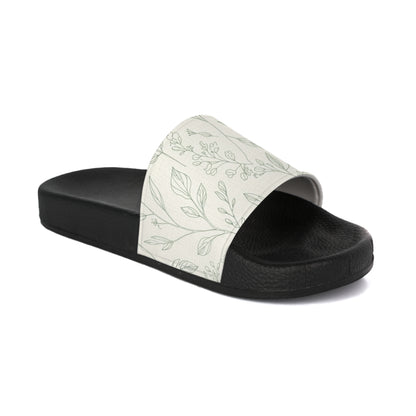 Women's Slide Sandals Botanical Line Art / Delicate Foliage Repeat  Women's Slide Sandals