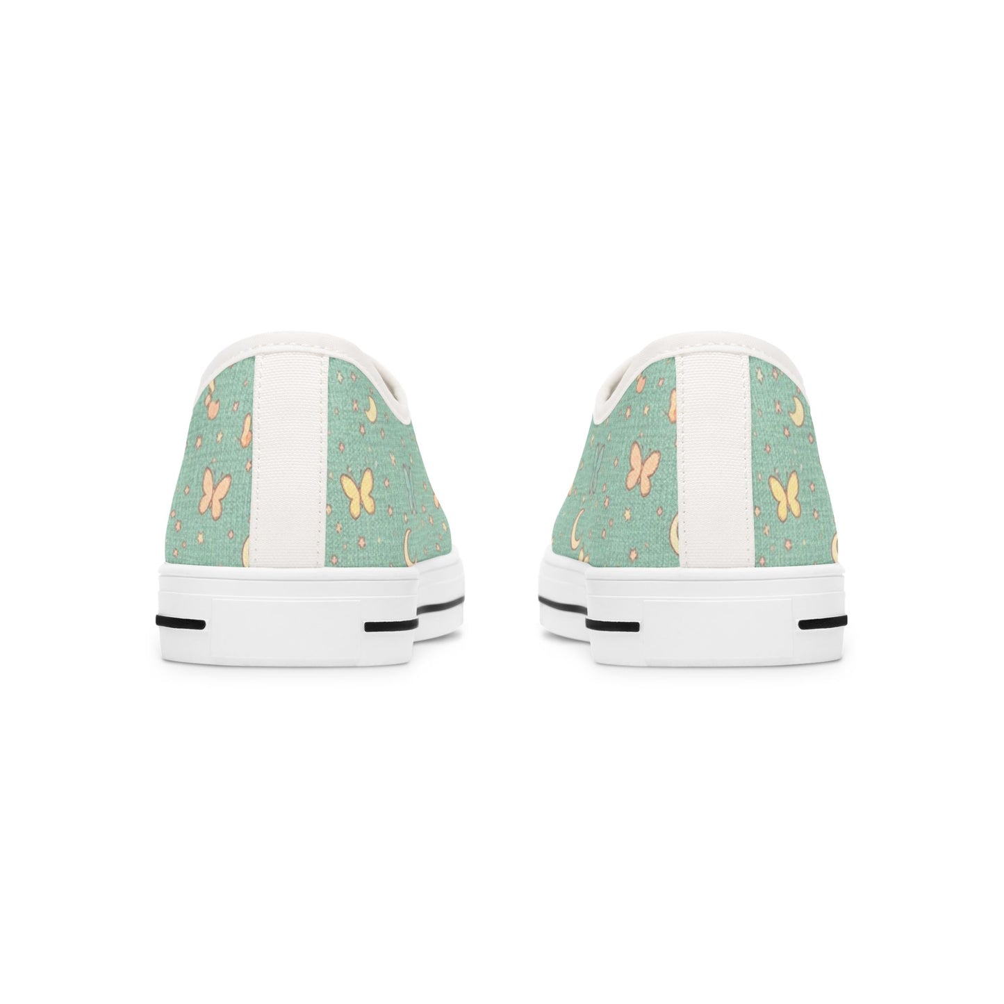 Mint Butterfly Crescent Low Top Sneakers — Women's Casual Floral Pattern Shoes