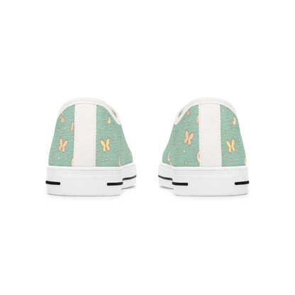 Mint Butterfly Crescent Low Top Sneakers — Women's Casual Floral Pattern Shoes