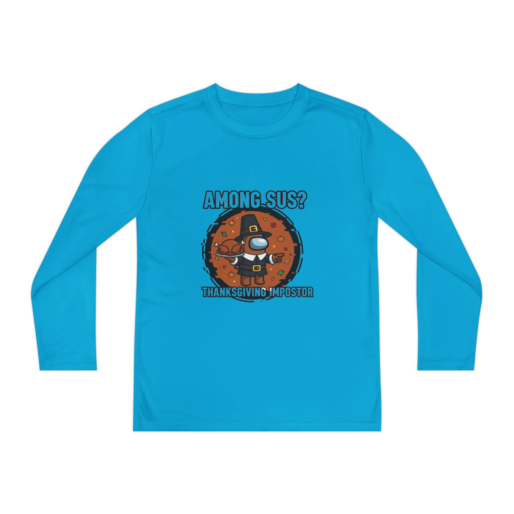 Among Sus? Thanksgiving Impostor Youth Tee, Fun Youth T-Shirt, Gamer Apparel for Kids, Long Sleeve Graphic Tee, Funny Thanksgiving Gift