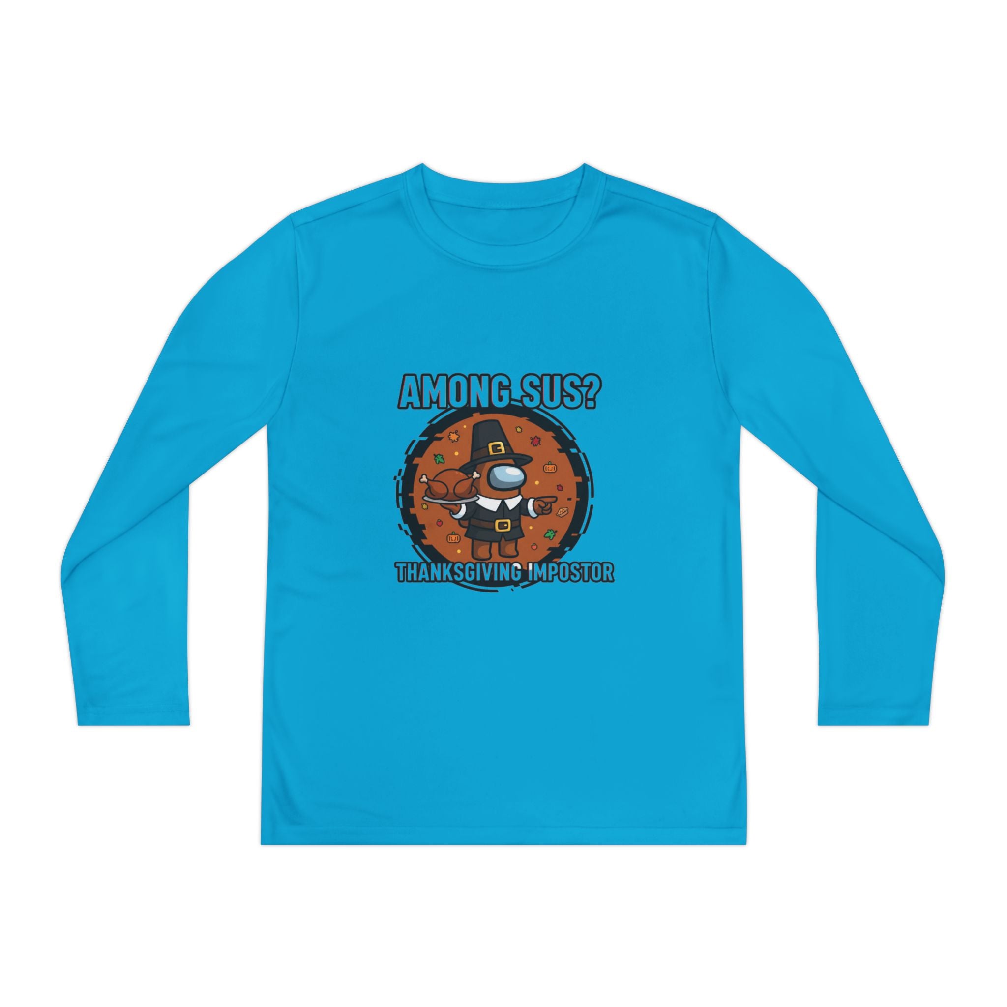 Among Sus? Thanksgiving Impostor Youth Tee, Fun Youth T-Shirt, Gamer Apparel for Kids, Long Sleeve Graphic Tee, Funny Thanksgiving Gift