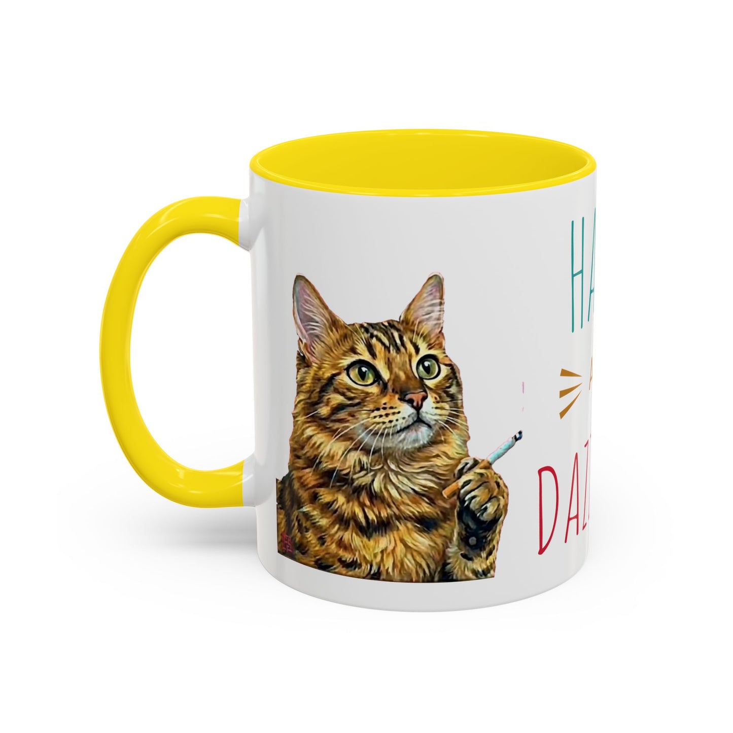 Happy and Dazzling smoking Cat Coffee Mug- cat smoking cigarette- funny (free shipping)