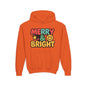 Youth Hoodie — 'Merry & Bright' Colorful Holiday Kids Sweatshirt