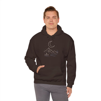 Mountain Moonline Hoodie — base camp vital gear- Minimal Crescent & Peaks Graphic Sweatshirt