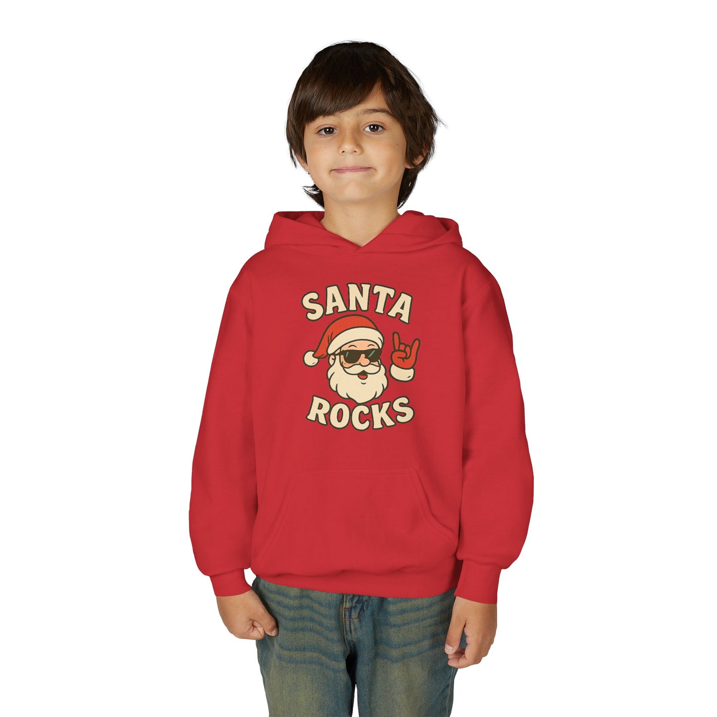 Youth Hoodie — "Santa Rocks" Cool Santa Christmas Sweatshirt
