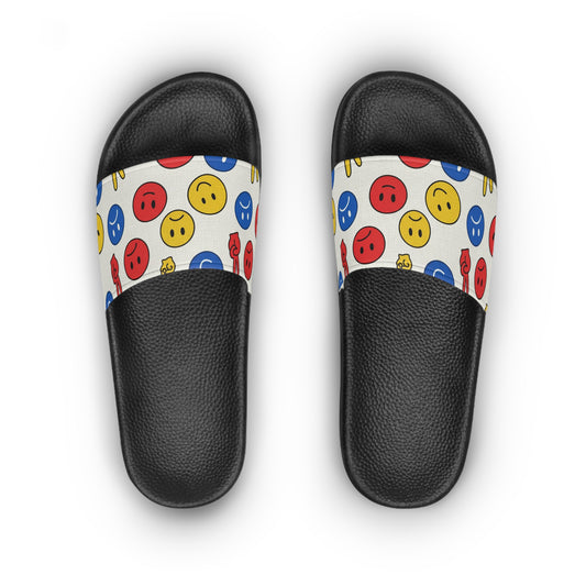 Women's Slide Sandals Playful political Abstract Faces & Hand Gestures