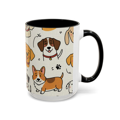 Cute Dog Pattern Accent Coffee Mug – Cute Cartoon Puppies 11/15oz