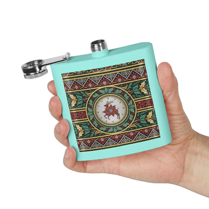Holiday Poinsettia Flask — 6oz Stainless Steel Christmas Hip Flask (free shipping)