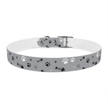 Grey Paw Print Dog Collar — Cute Bone & Paw Design, Durable Adjustable Pet Collar
