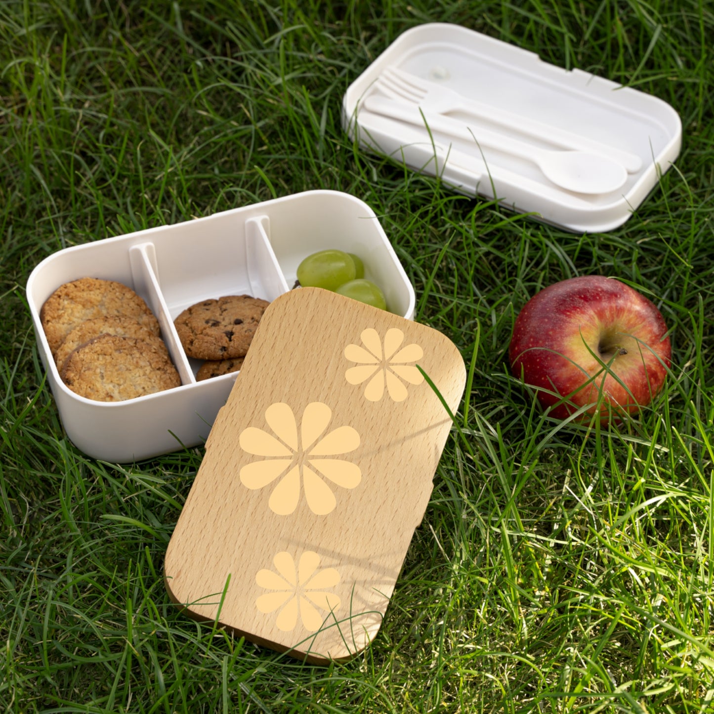 Wooden light yellow Floral Bento Lunch Box – Cute and Eco-Friendly Lunch Container