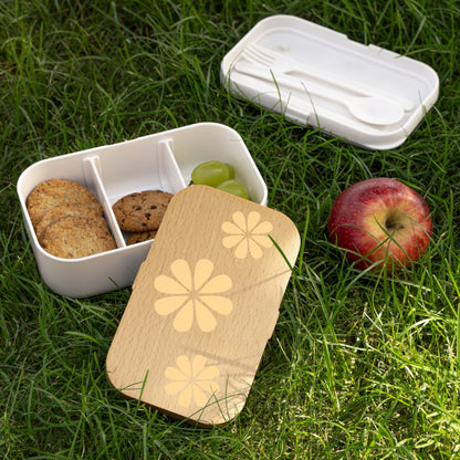 Wooden light yellow Floral Bento Lunch Box – Cute and Eco-Friendly Lunch Container
