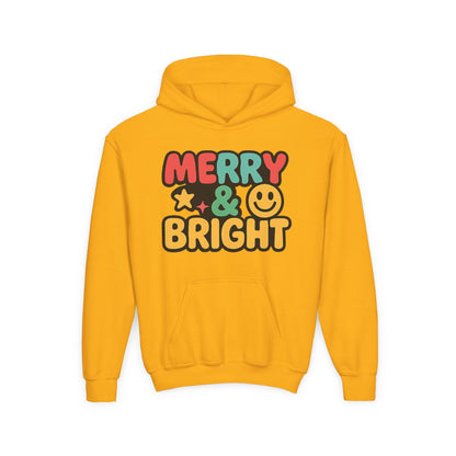 Youth Hoodie — 'Merry & Bright' Colorful Holiday Kids Sweatshirt
