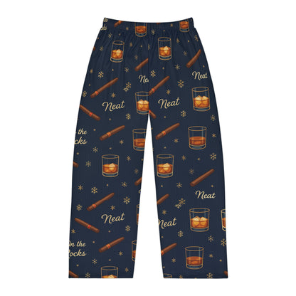 Whiskey & Cigar - whiskey neat- whiskey on the rocks- Pajama Pants — Men’s Novelty Lounge Pants ("Neat" On the Rocks Pattern)
