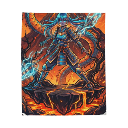 Samurai Sorceress Velveteen Plush Blanket – Fantasy Lava Dragon Art Throw