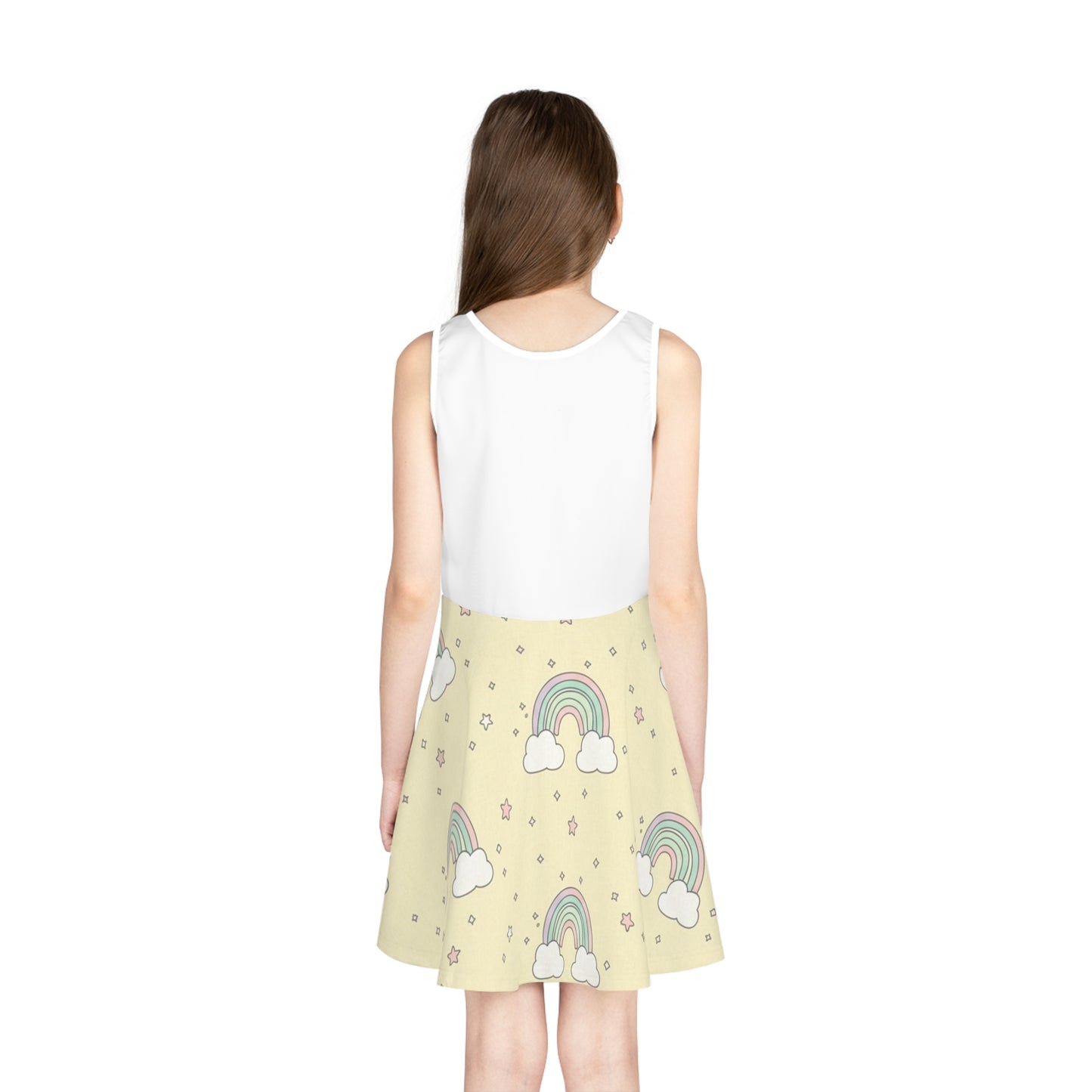 Girls Rainbow Sundress – Pastel Clouds & Stars Sleeveless Dress