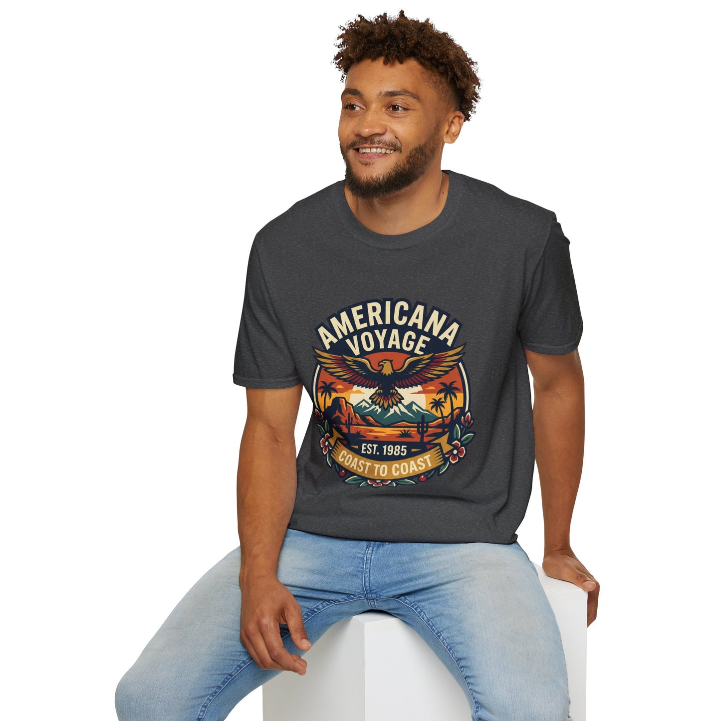 Americana Voyage retro Graphic T-Shirt — Coast to Coast Eagle Sunset