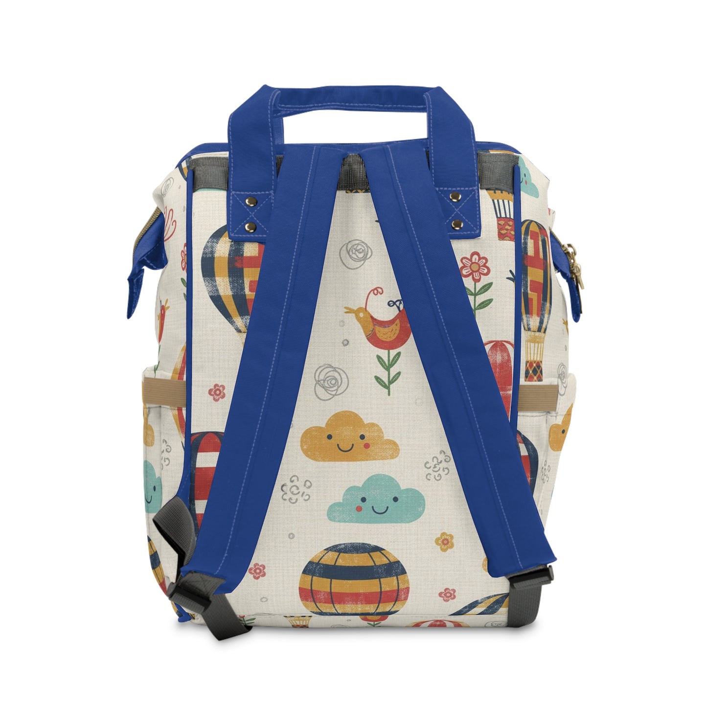 Boho- Hot Air Balloon Baby Diaper Backpack — Multifunctional Nappy Bag with Playful Clouds & Birds