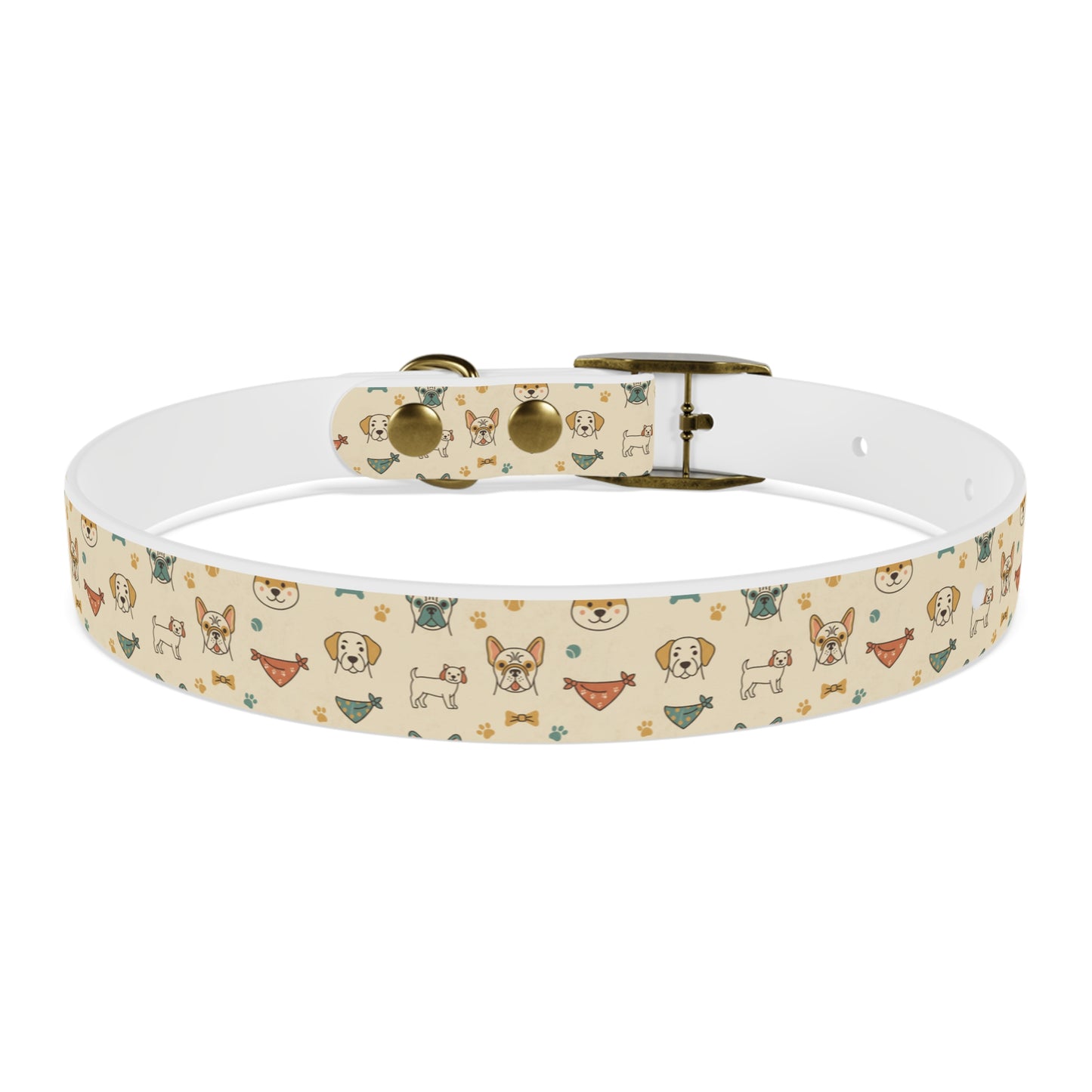 Cute Cartoon Dogs Dog Collar — Beige Puppy Pattern Adjustable Collar