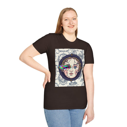 Glitch retro cracked porcelain doll face- Rococo Smartphone Toile - T-Shirt — Retro Mythology Art Tee