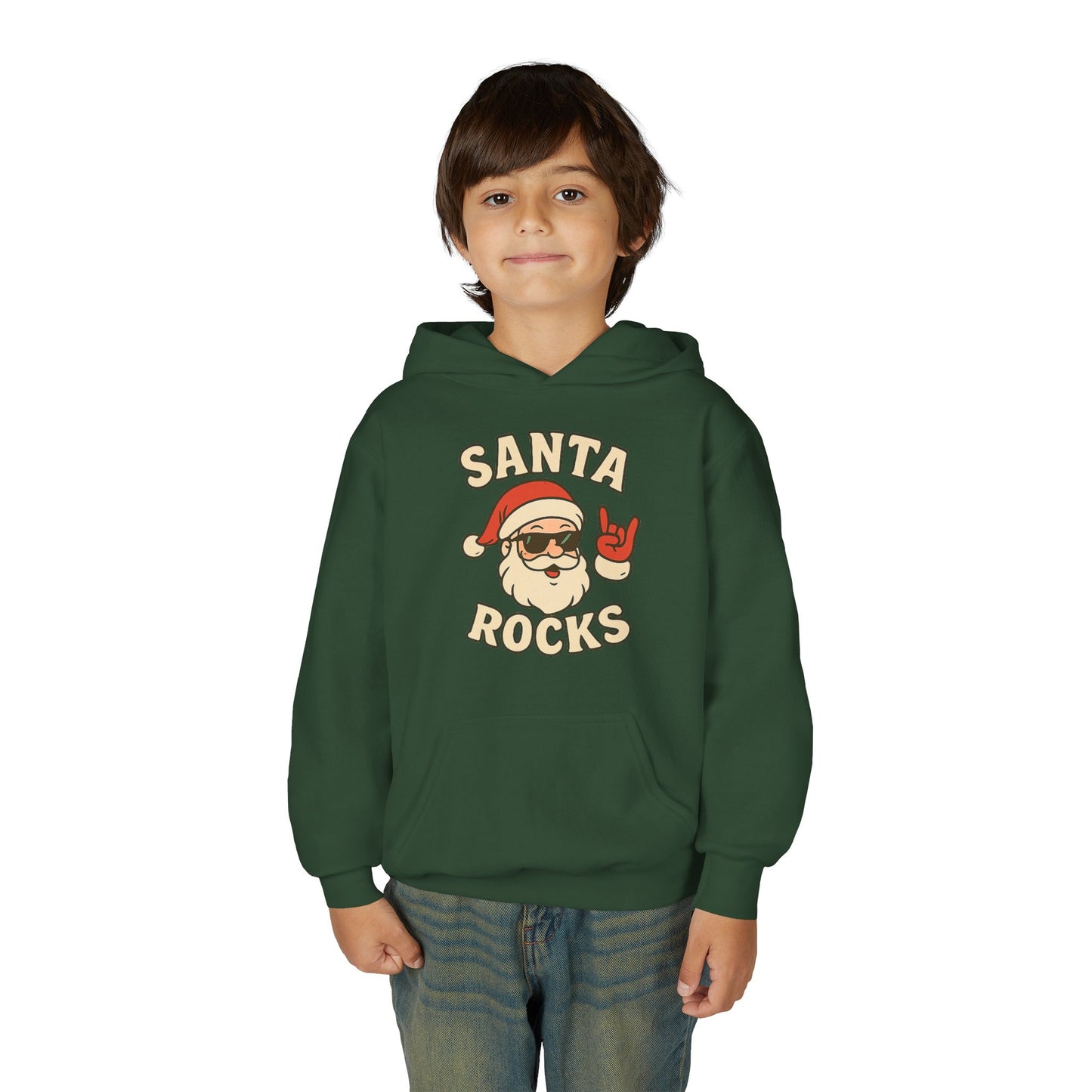 Youth Hoodie — "Santa Rocks" Cool Santa Christmas Sweatshirt