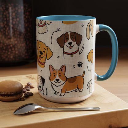Cute Dog Pattern Accent Coffee Mug – Cute Cartoon Puppies 11/15oz