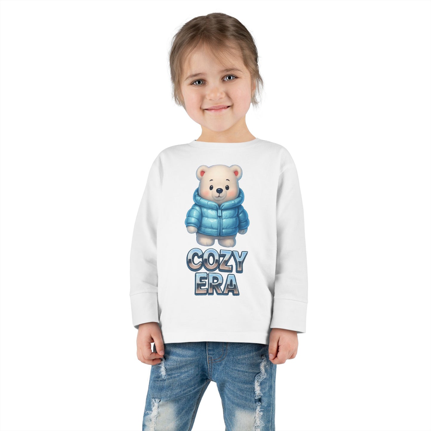 Cozy Era Toddler Long Sleeve Tee — Cute Bear in Puffer Jacket