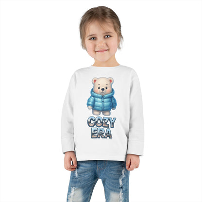 Cozy Era Toddler Long Sleeve Tee — Cute Bear in Puffer Jacket