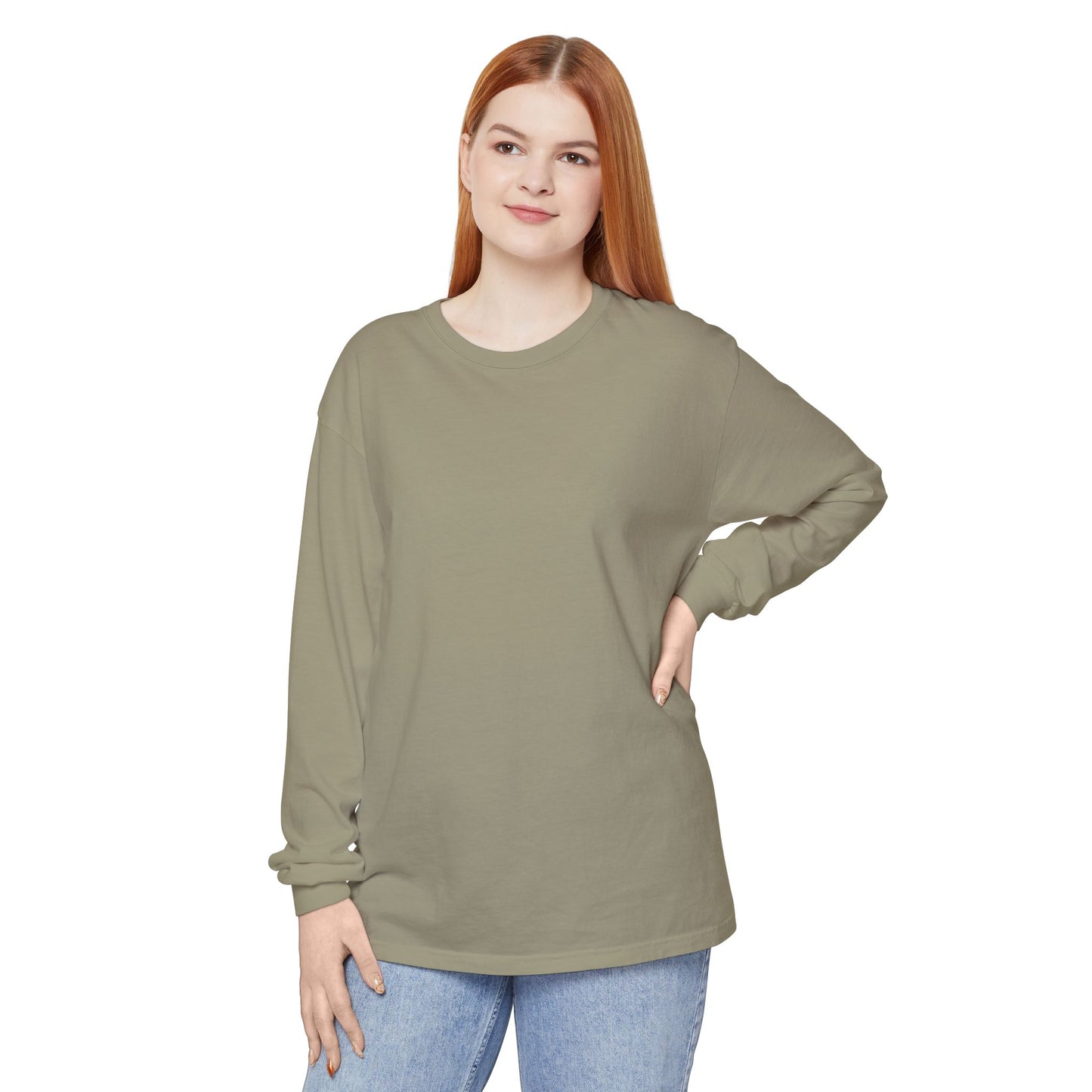 Women’s sandstone color Garment-Dyed Long Sleeve Tee – Cozy Everyday Comfort