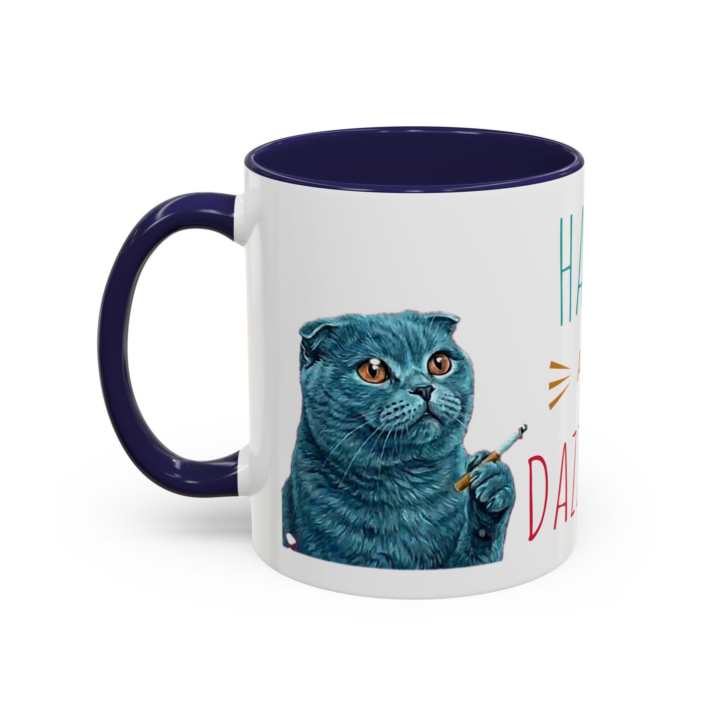Happy and Dazzling Accent Coffee Mug — Cute Cat Art, Motivational Tea & Coffee Cup (free shipping)