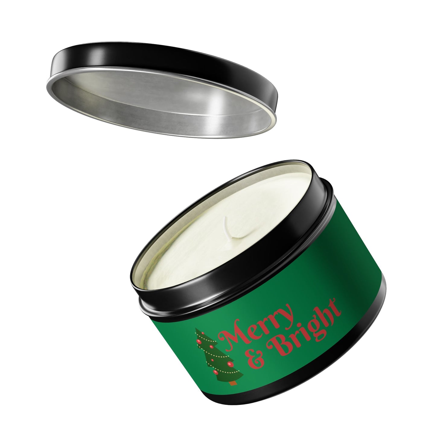 Merry & Bright Christmas eco-friendly Tin Candle — Holiday Scented Soy Candle- the give back candle collection