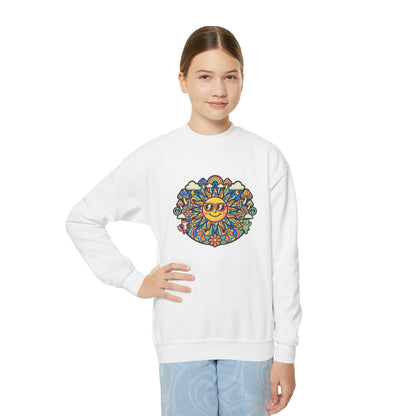 Youth Y2K Aesthetic - Crewneck Sweatshirt — Colorful Retro Sun & Floral Graphic