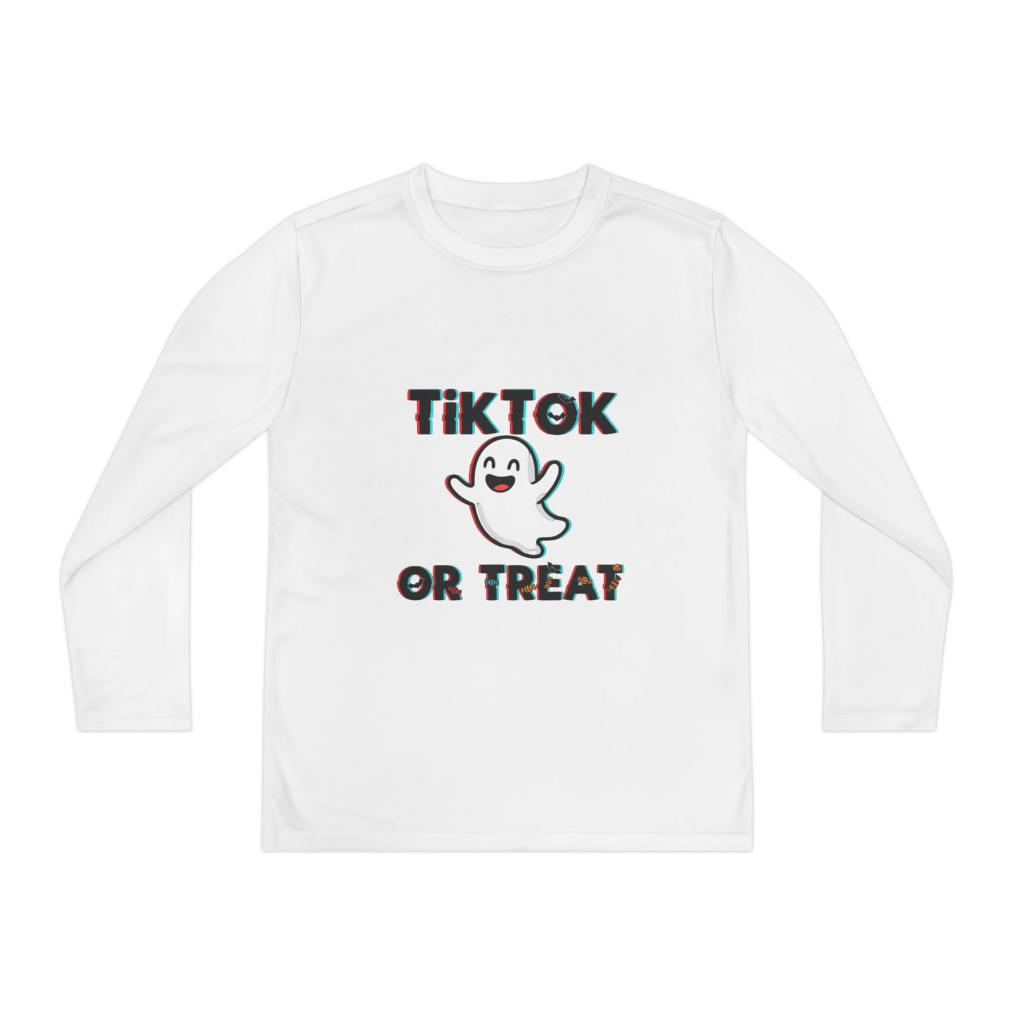 TikTok Halloween Long Sleeve Tee, Youth Costume Shirt, Spooky Apparel, Trick or Treat Top, Youth Ghost Halloween Shirt
