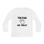 TikTok Halloween Long Sleeve Tee, Youth Costume Shirt, Spooky Apparel, Trick or Treat Top, Youth Ghost Halloween Shirt