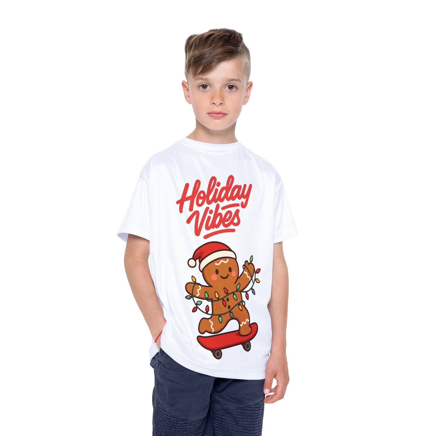 Kids Jersey — "Holiday Vibes" Gingerbread Skateboard Christmas Tee
