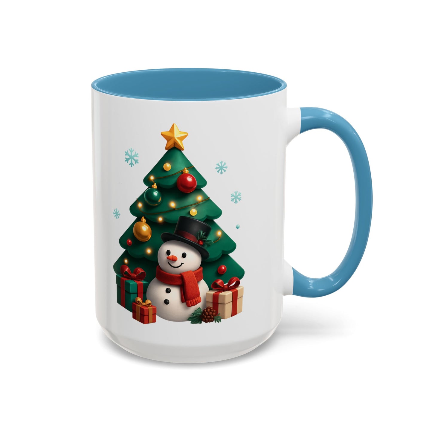 Christmas Tree & Snowman Accent Coffee Mug — Festive Holiday 11/15oz Ceramic