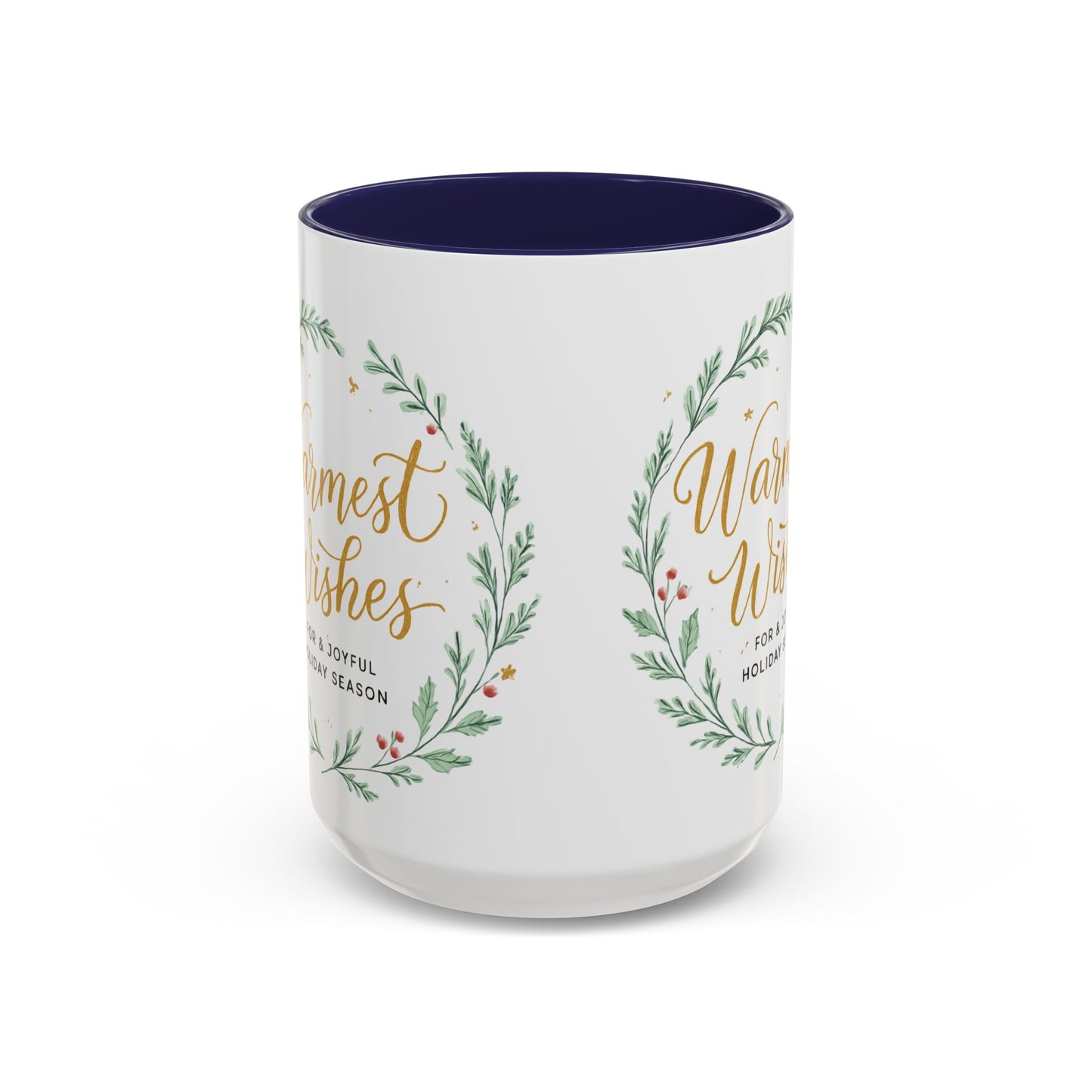 Warmest Wishes Holiday Coffee Mug — Festive Wreath Accent Mug (11/15oz)