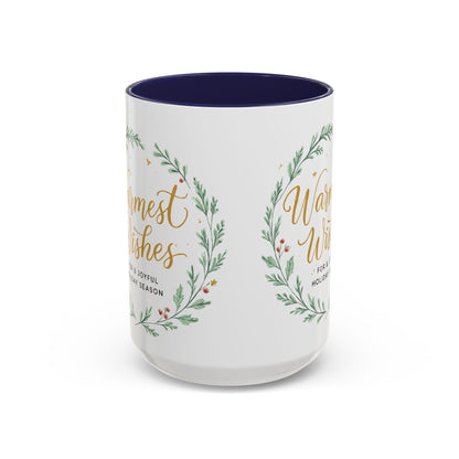 Warmest Wishes Holiday Coffee Mug — Festive Wreath Accent Mug (11/15oz)