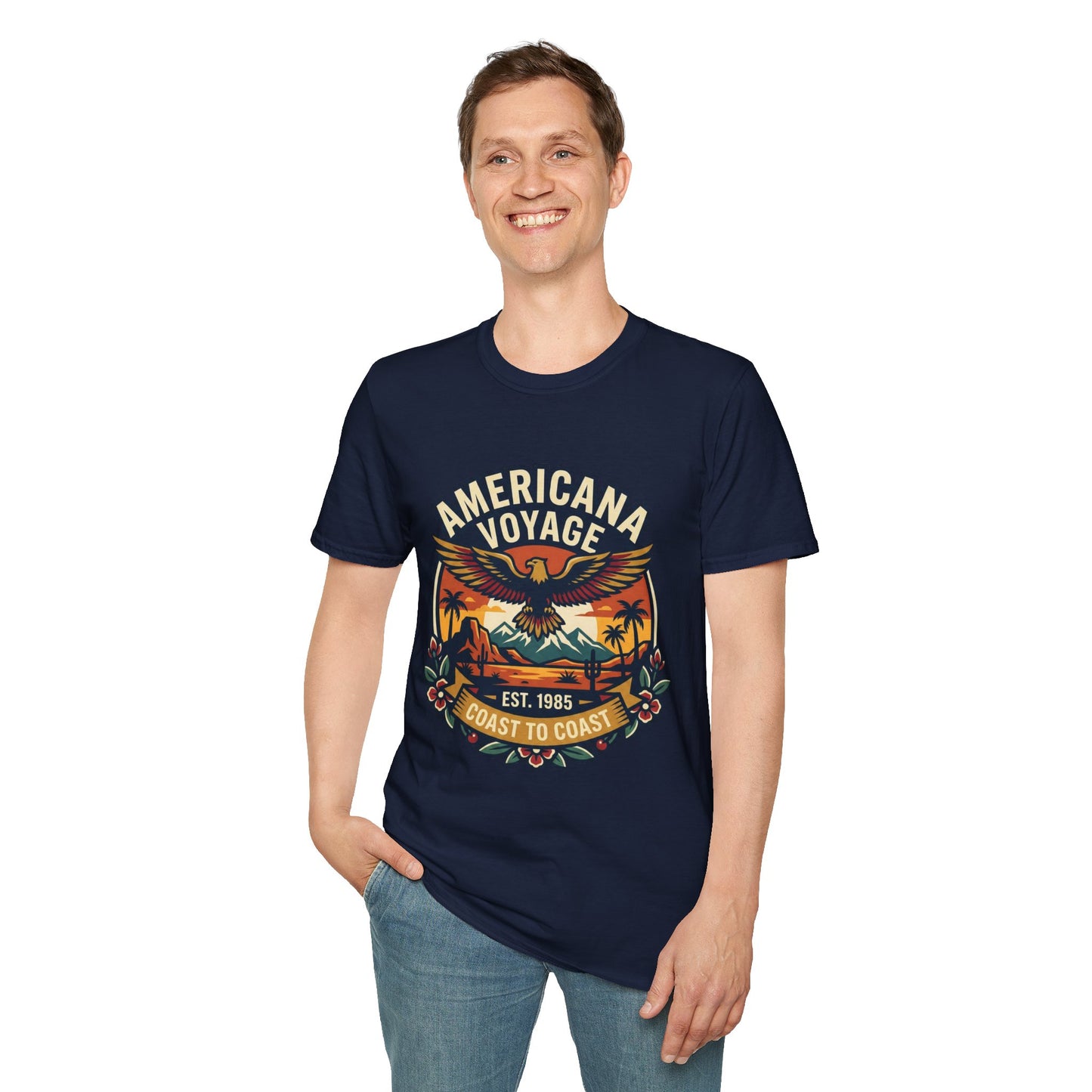 Americana Voyage retro Graphic T-Shirt — Coast to Coast Eagle Sunset
